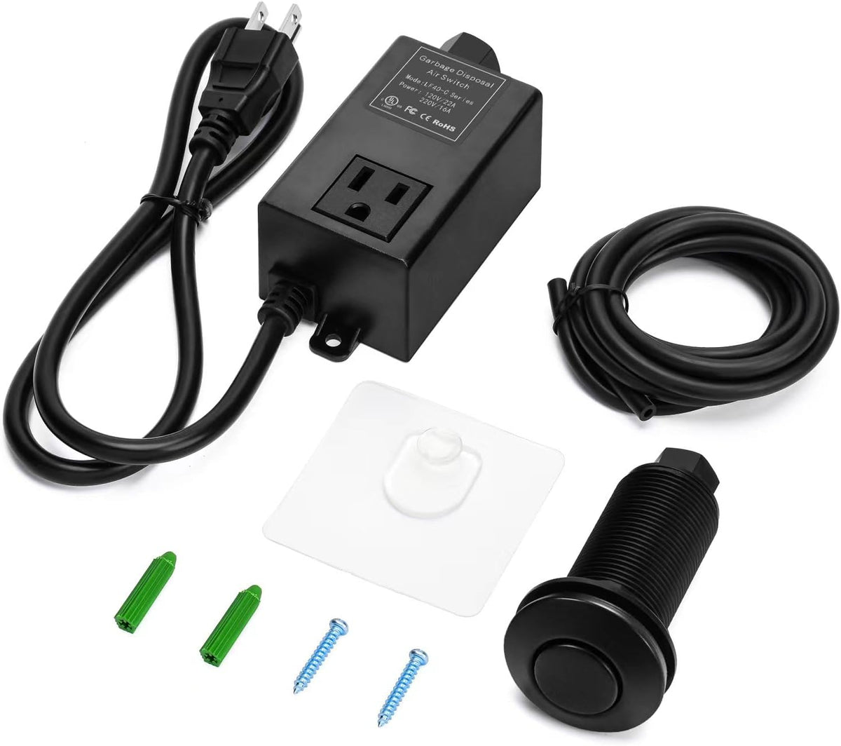 Garbage Disposal Air Switch Kit for SinkTop Waste Disposal with Stainless Steel Black Long Air