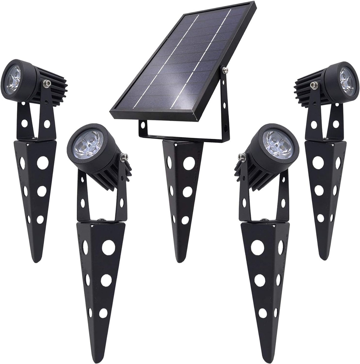 4-Spotlight Mini 50X Solar-Powered LED Spotlight (Cool White LED), Black Finish, Outdoor Garden