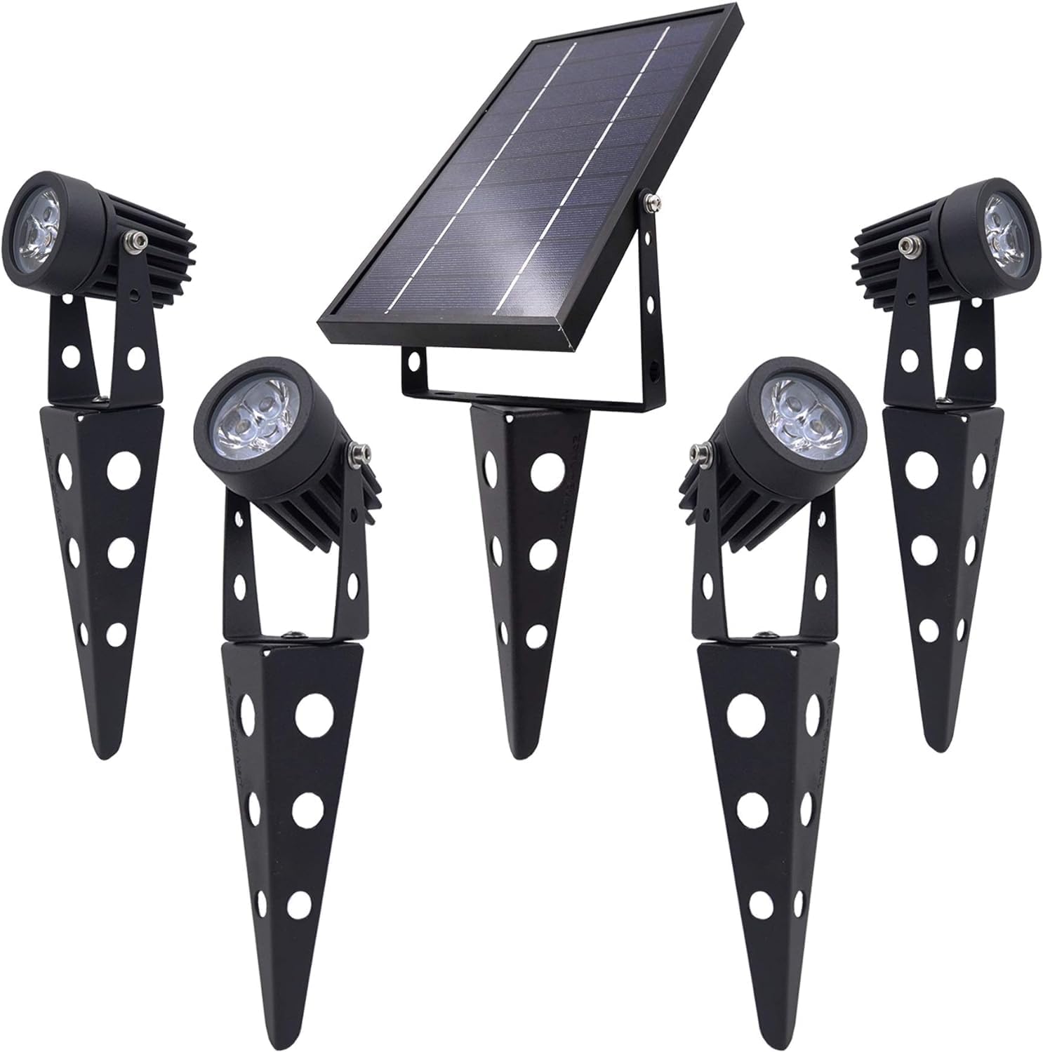 4-Spotlight Mini 50X Solar-Powered LED Spotlight (Cool White LED), Black Finish, Outdoor Garden