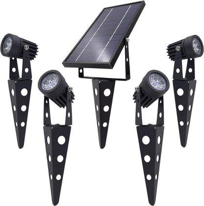 4-Spotlight Mini 50X Solar-Powered LED Spotlight (Cool White LED), Black Finish, Outdoor Garden