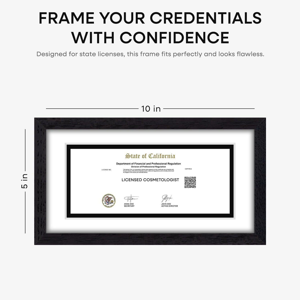 Homeforia 5x10 Business License Frame Black, High End Oak 5 x 10 Black Wood Document Certificate