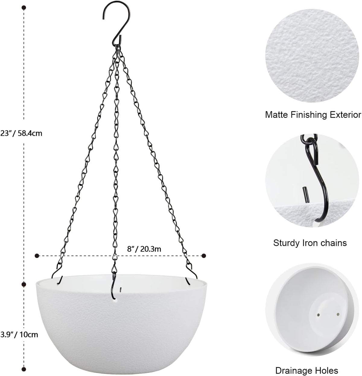 8 inch Small Hanging Planters for Indoor Outdoor Plants, 2 Pack Hanging Flower Pots with Drainage