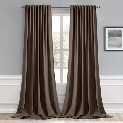 MIULEE Chocolate Brown Back Tab Blackout Curtains 102 Inch Long 2 Panels Set for Bedroom, Rod