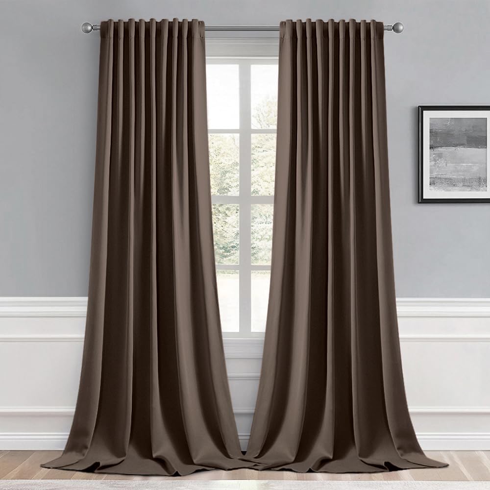 MIULEE Chocolate Brown Back Tab Blackout Curtains 108 Inch Long 2 Panels Set for Bedroom, Rod