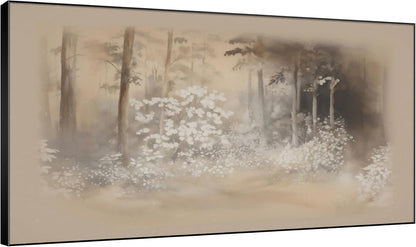 SIGNWIN 30"x60" Extra Large Framed Wall Art Misty Forest in Sepia Tones, Watercolor Woodland