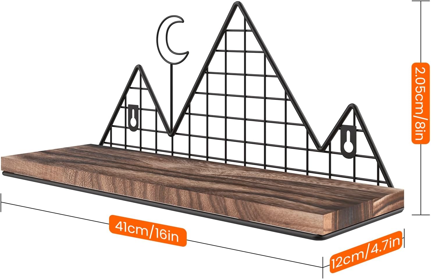 Homode Floating Shelves, Set of 2 Mountain Wall Shelves, Rustic Wood Display Storage Shelf with