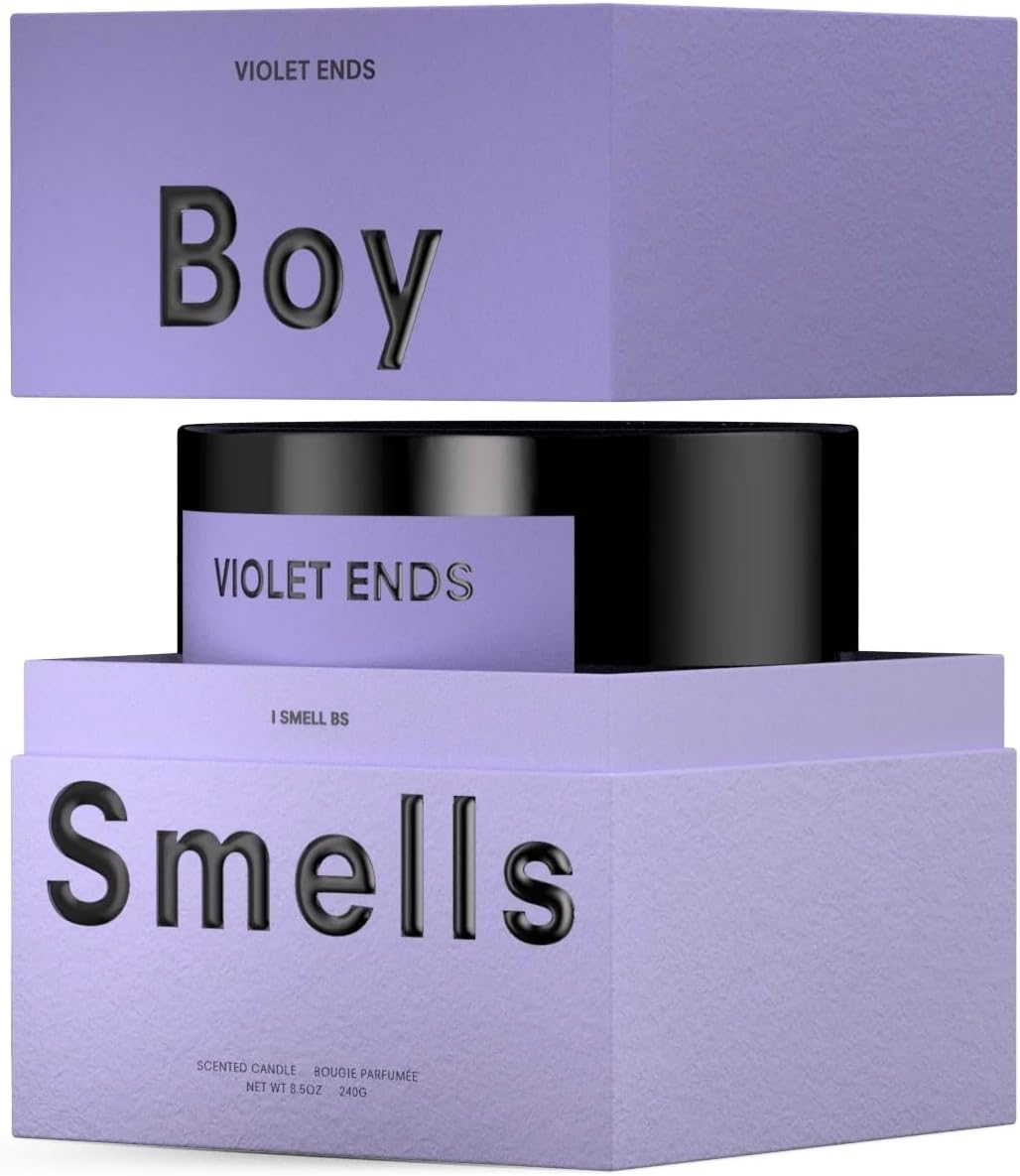 Boy Smells Violet Ends Candle - 8.5 oz - Aromatic Candle for Home with Rhubarb, Violet and Smoked