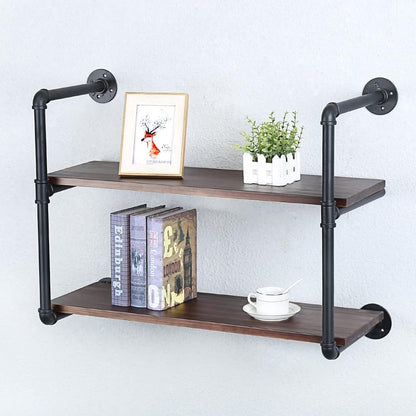 Industrial Pipe Shelving Wall Mounted,30in Rustic Metal Floating Shelves,Steampunk Real Wood Book