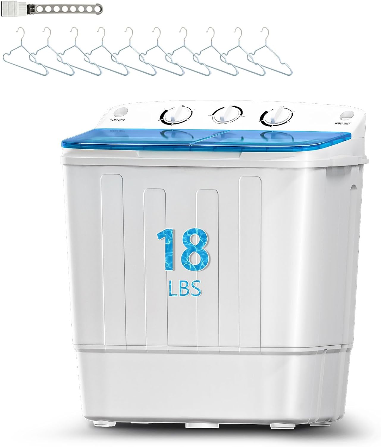 Portable Mini Twin Tub 18lbs Washing Machine With Drying Rack& 10 Hangers, 11lbs Washer & 7lbs