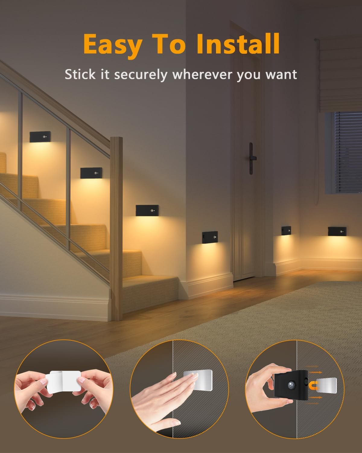 WILLED Motion Sensor Night Lights, Wireless Stair Lights Indoor, Battery Rechargeable Night Lights