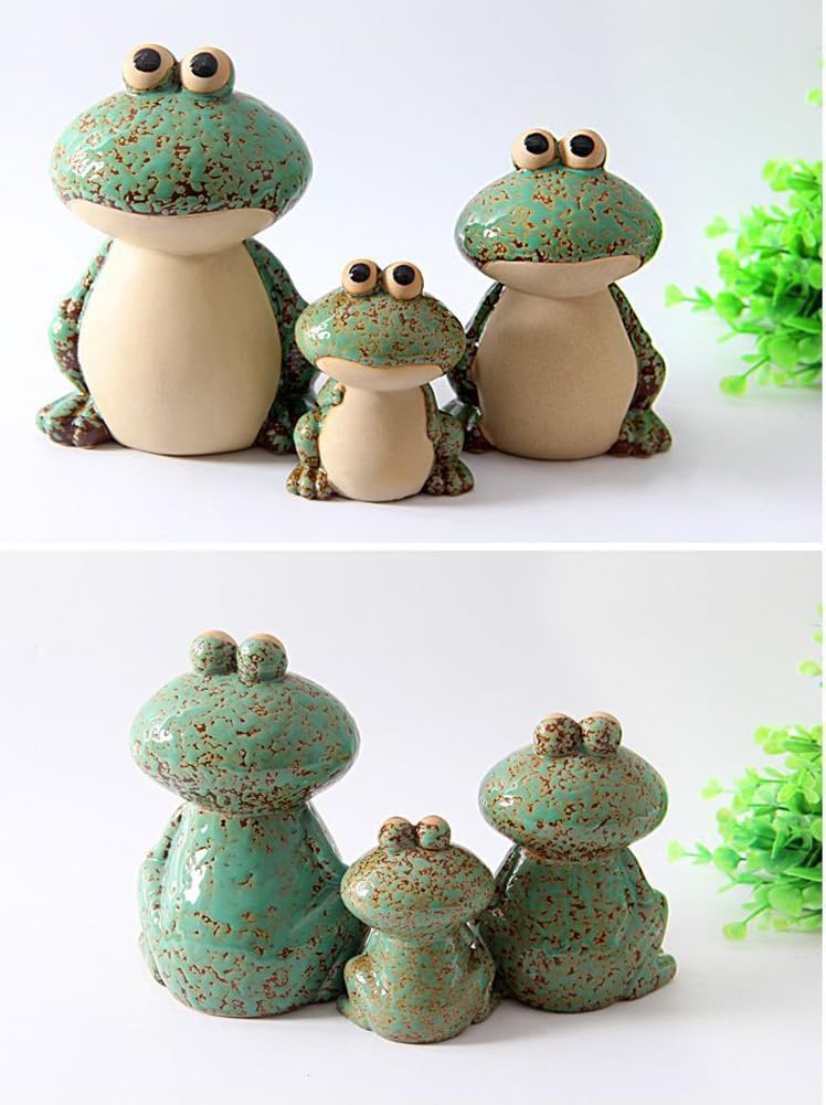 Frog Garden Decor Set of 3,Funny Cute Ceramic Frog Garden Statues Yard Decoration Outdoor Holiday