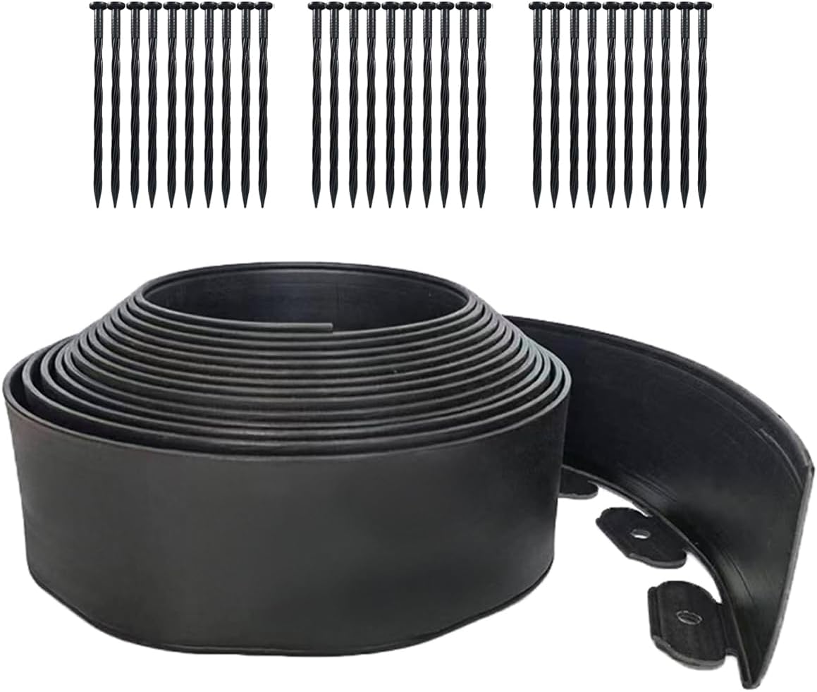 Landscape Edging Border 33FTx 4 Inch Tall, Plastic Garden Borders Edging with 30 Spikes,Flexible