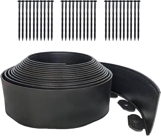Landscape Edging Border 33FTx 4 Inch Tall, Plastic Garden Borders Edging with 30 Spikes,Flexible
