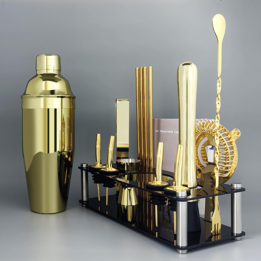 14-Piece Cocktail Shaker Set Bartender Kit with Black Stand, Bar Tool Set for Drink Mixing