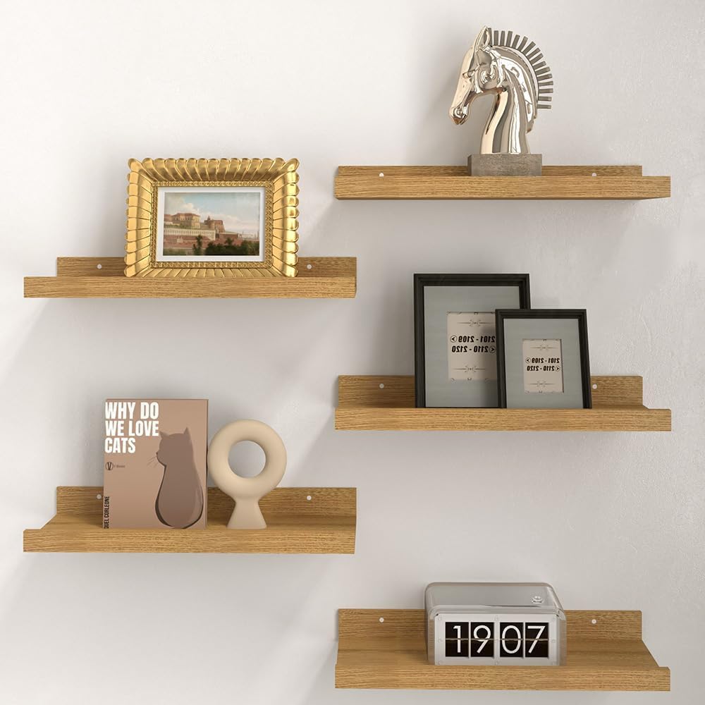 RICHER HOUSE 5 Set Floating Shelves for Wall Decor, Wall Mounted Book Shelf, Nursery Shelves