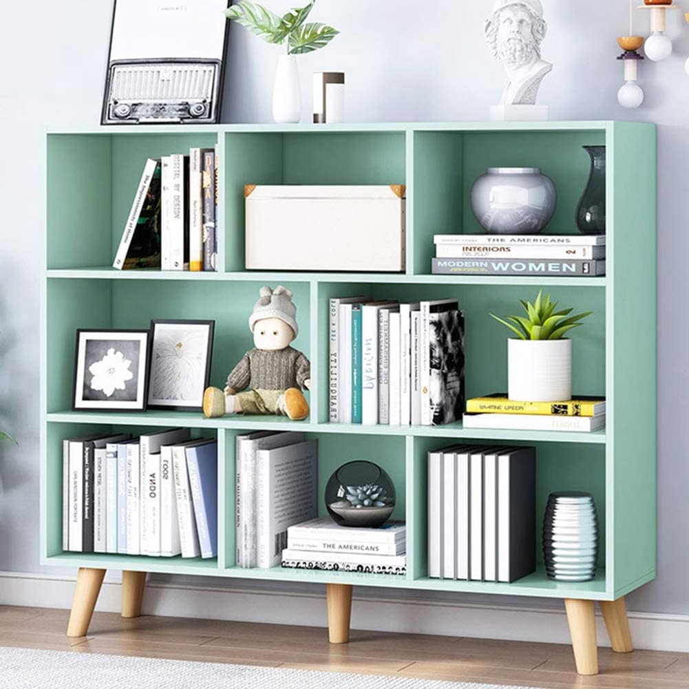 IOTXY Wooden Open Shelf Bookcase - 3-Tier Floor Standing Display Cabinet Rack with Legs, 8 Cubes