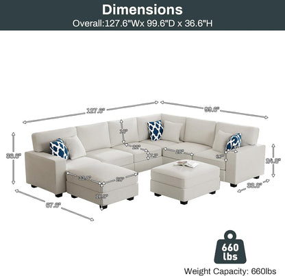 L Lengend Vansen Modular Sectional Sofa U Shaped Couch with Ottoman Modern Reversible Corner