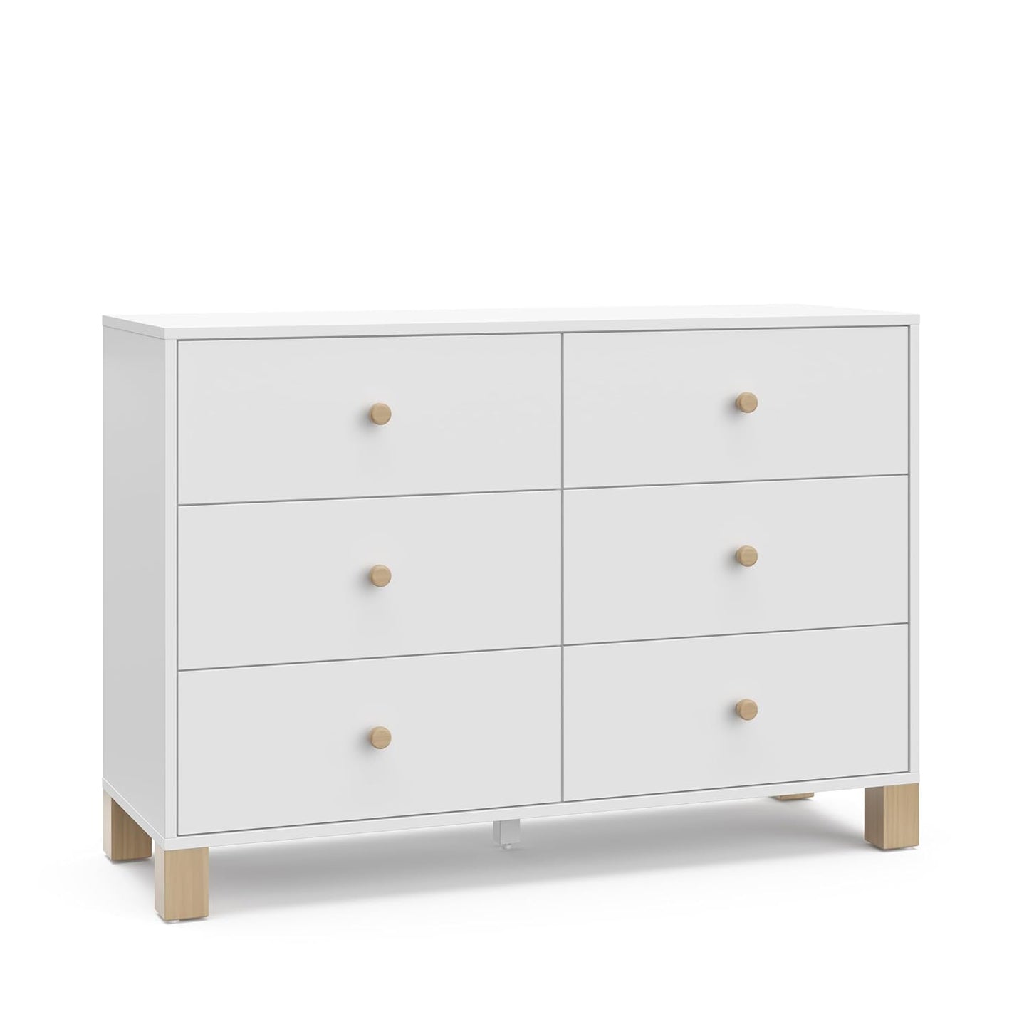 Storkcraft California 6-Drawer Double Dresser (White with Driftwood) - GREENGUARD Gold Certified