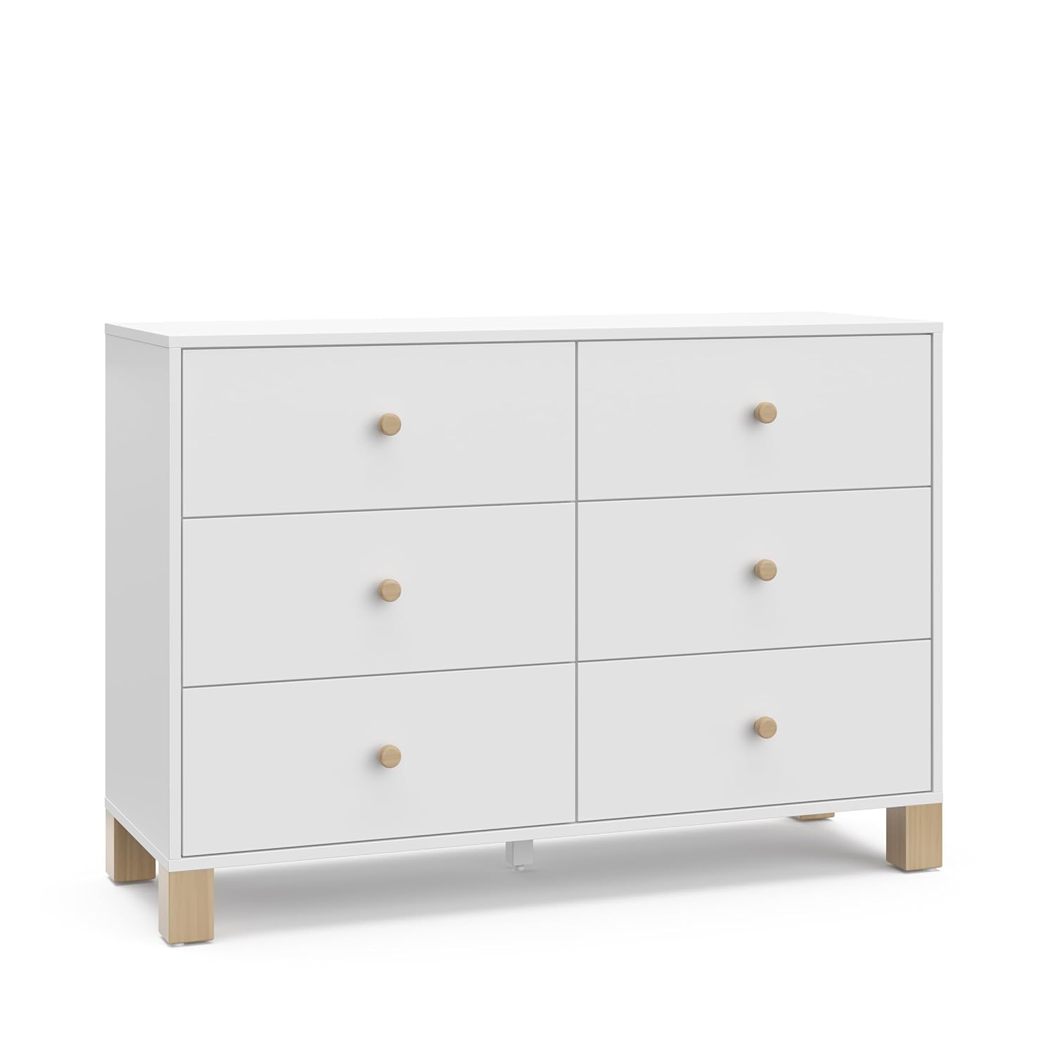Storkcraft California 6-Drawer Double Dresser (White with Driftwood) - GREENGUARD Gold Certified