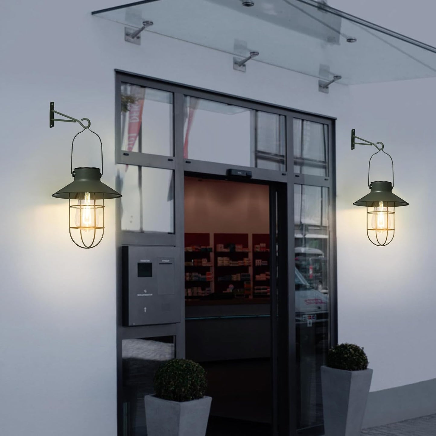 pearlstar Solar Lanterns Outdoor Metal Solar Powered Hanging Lights Waterproof for Wall Barn Yard