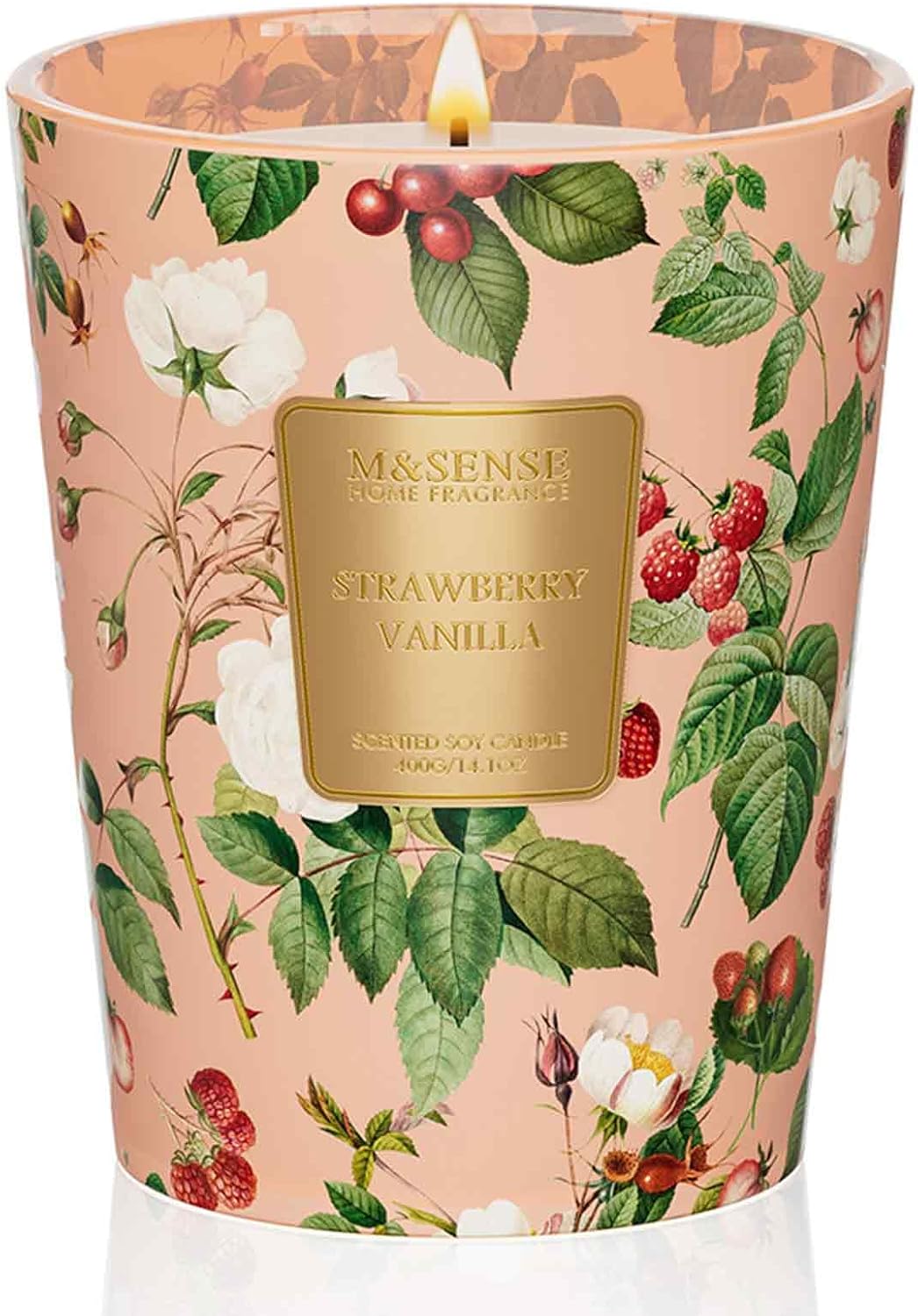 M&SENSE Strawberry Vanilla Scented Natural Soy Wax Candle, 14.1oz 60 Hours Long Lasting Slow