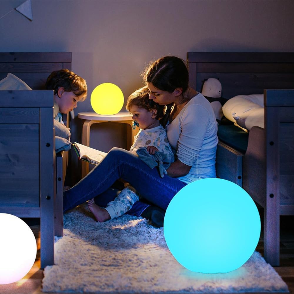 Globe Floor Lamp, 14-in Rechargeable LED Ball Light Globe Light w/Remote, Versatile Glowing Orb