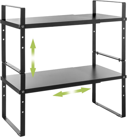 Expandable Cabinet Shelf Organizer Rack, Stackable Kitchen Counter Storage Shelves Stand