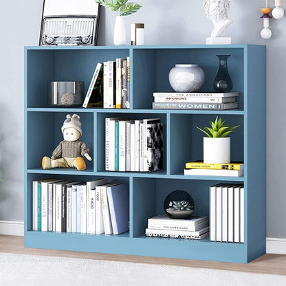IOTXY Open Shelf Low Bookcase - Wooden 3-Tier Floor Standing Display Cabinet Organizer with Base, 7