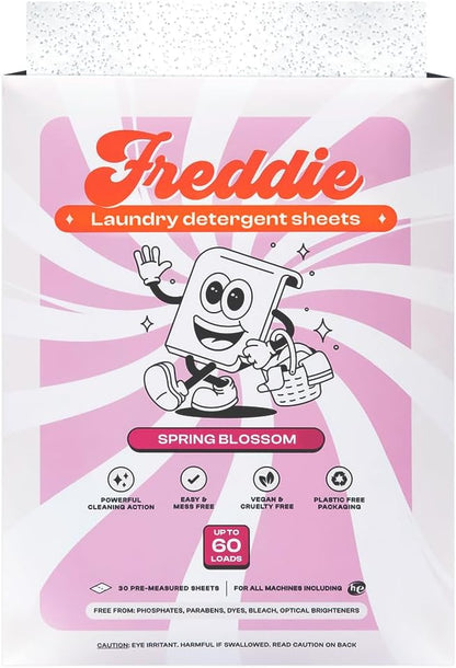 Freddie Laundry Detergent Sheets - Recyclable Packaging - No Mess Strips - 60 Loads - Floral Spring