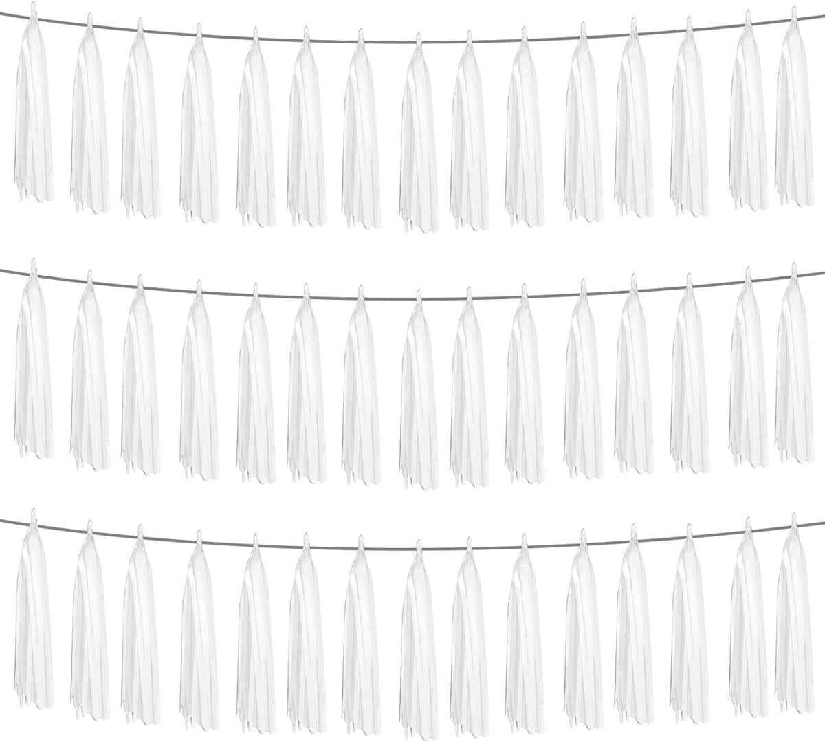 3P White Foil Fringe Metallic Tassel Streamers Banner Tassel Garland for Parade Floats, Graduation