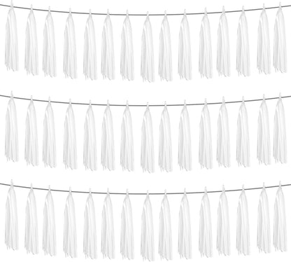 3P White Foil Fringe Metallic Tassel Streamers Banner Tassel Garland for Parade Floats, Graduation