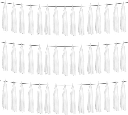 3P White Foil Fringe Metallic Tassel Streamers Banner Tassel Garland for Parade Floats, Graduation