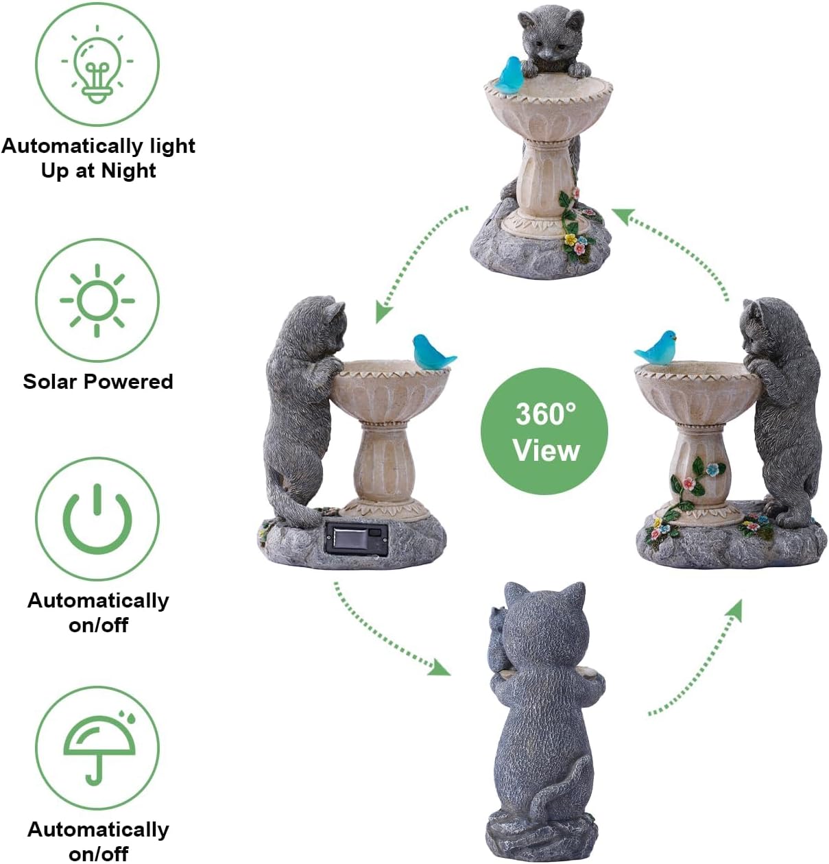 Cat Statues for Bird Bath: Outdoor Sculptures for Garden Lawn Patio Yard Balcony Porch - Unique