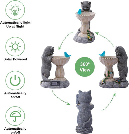 Cat Statues for Bird Bath: Outdoor Sculptures for Garden Lawn Patio Yard Balcony Porch - Unique