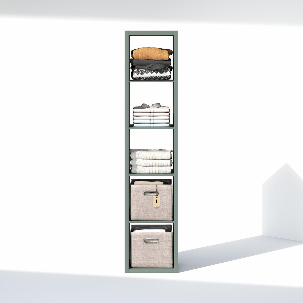 Furinno Cubic Extra Thick 5-Cube Closet Organizers and Storage, Sage Green