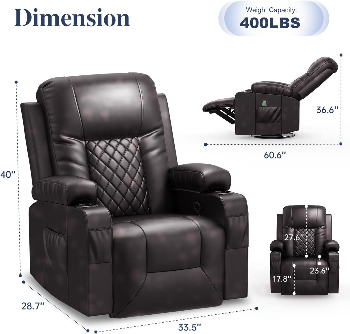 Recliner Chairs for Adults, FSC Certified Massage Rocker with Heated Modern Ergonomic Lounge 360