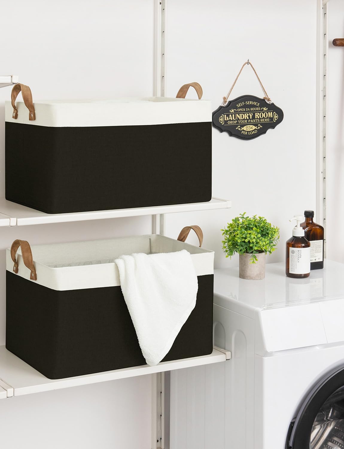 StorageWorks Storage Bins, Fabric Storage Bins for Shelves, Extra Large Storage Baskets with Metal