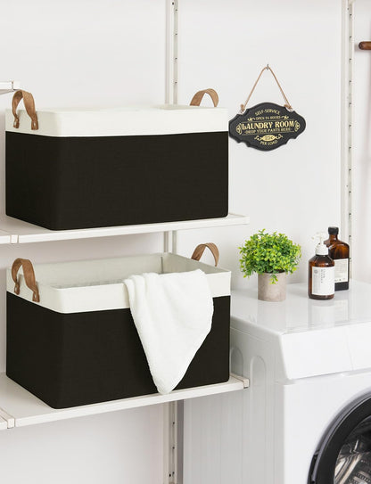 StorageWorks Storage Bins, Fabric Storage Bins for Shelves, Extra Large Storage Baskets with Metal