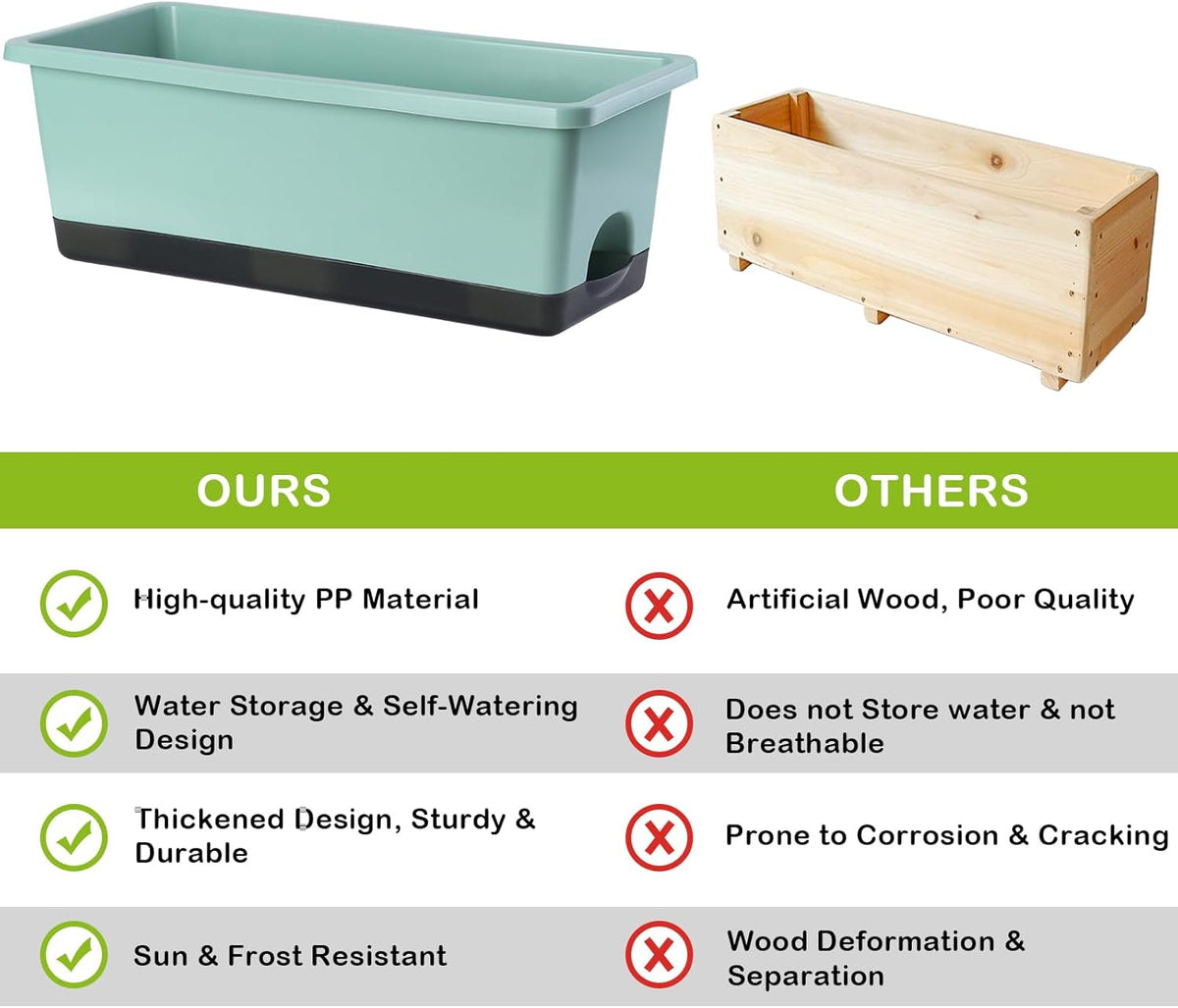 Window Box Planter 8 Pcs, 17 Inches Rectangle Flower Pots with Drainage Holes and Trays, Vegetable