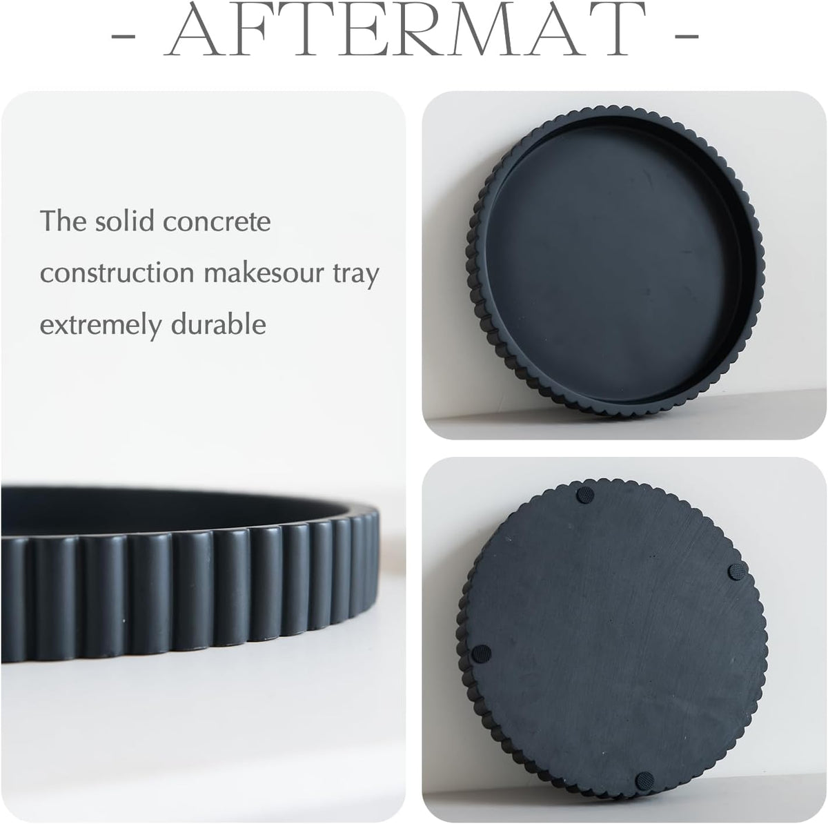 Decorative Tray for Coffee Table, Living Room, Side Table, 11" Black Round Concrete Home Decor