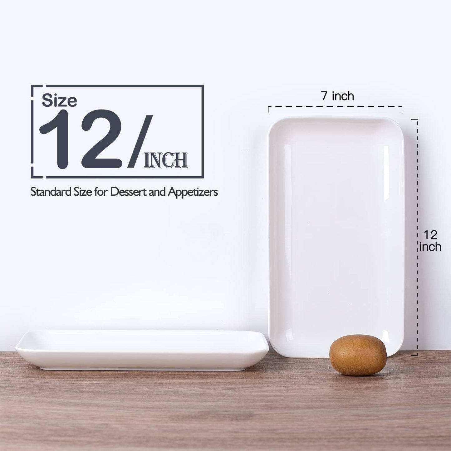 DELLING Large Serving Platter Set 12in White Rectangular Serving Plates/Salad Dish - Big Serving