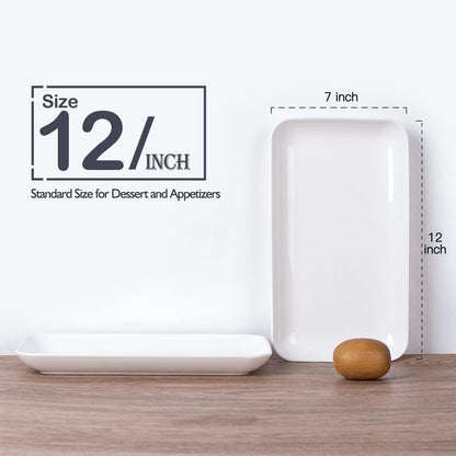 DELLING Large Serving Platter Set 12in White Rectangular Serving Plates/Salad Dish - Big Serving