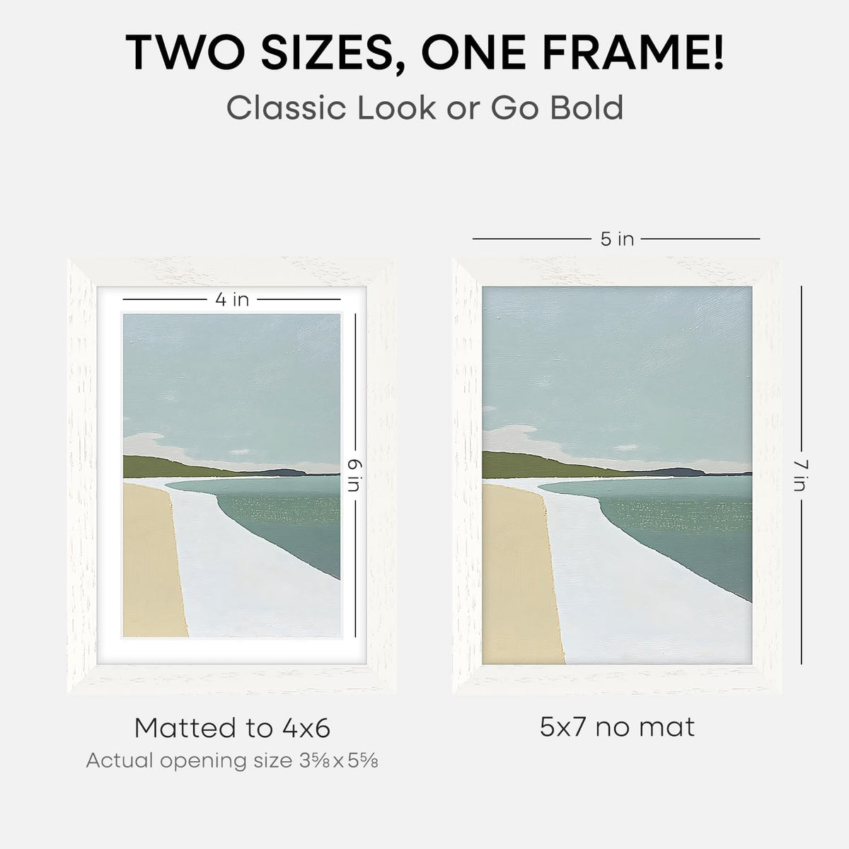 Homeforia White Picture Frames 5x7, High End Oak 5x7 Wooden Frame with Mat 4x6 Art, 5 x 7 White