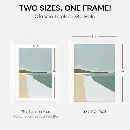 Homeforia White Picture Frames 5x7, High End Oak 5x7 Wooden Frame with Mat 4x6 Art, 5 x 7 White