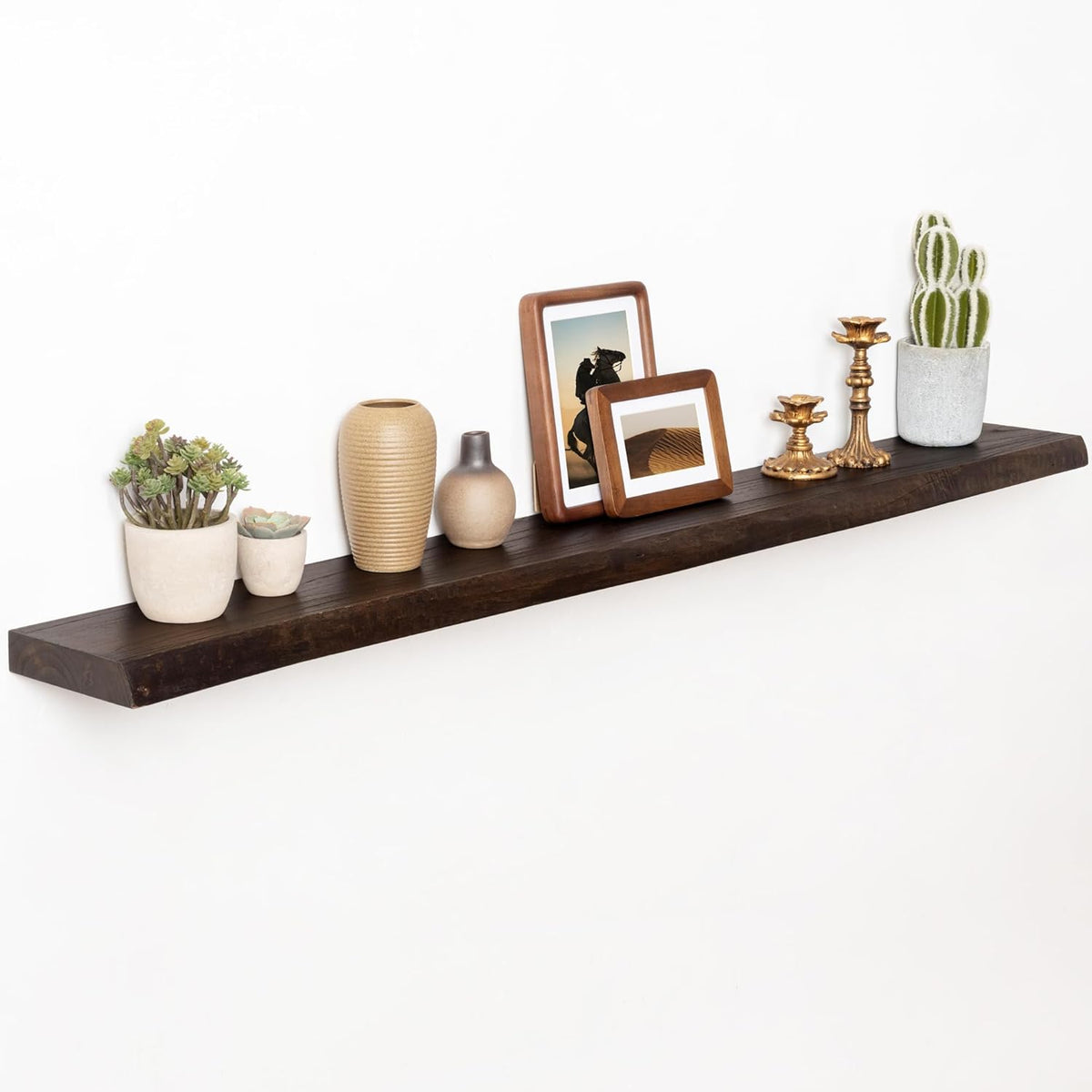 55" Floating Shelves, Live Edge Elm Wood Floating Shelf for Wall, Wall-Mounted Display Shelves with