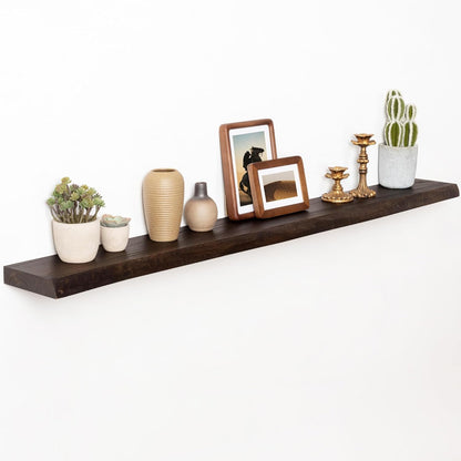 55" Floating Shelves, Live Edge Elm Wood Floating Shelf for Wall, Wall-Mounted Display Shelves with