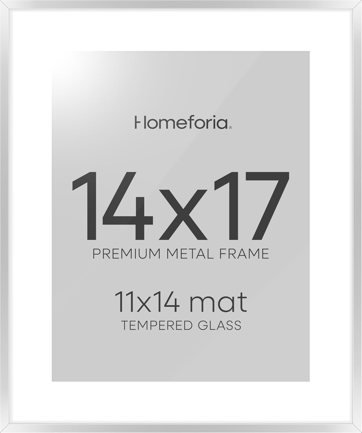 Homeforia Silver 14x17 Picture Frame, High End Metal 14 x 17 Frame with Mat 11 by 14 in Photo