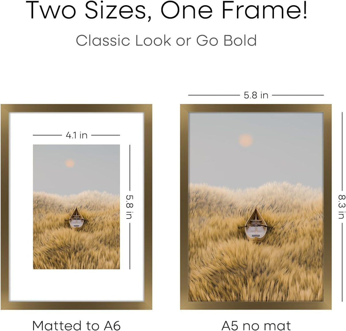 Homeforia A5 Picture Frame Bronze, High End Metal 5.8 x 8.3 Frame Matted to 4.1 x 5.8 Photo, A5