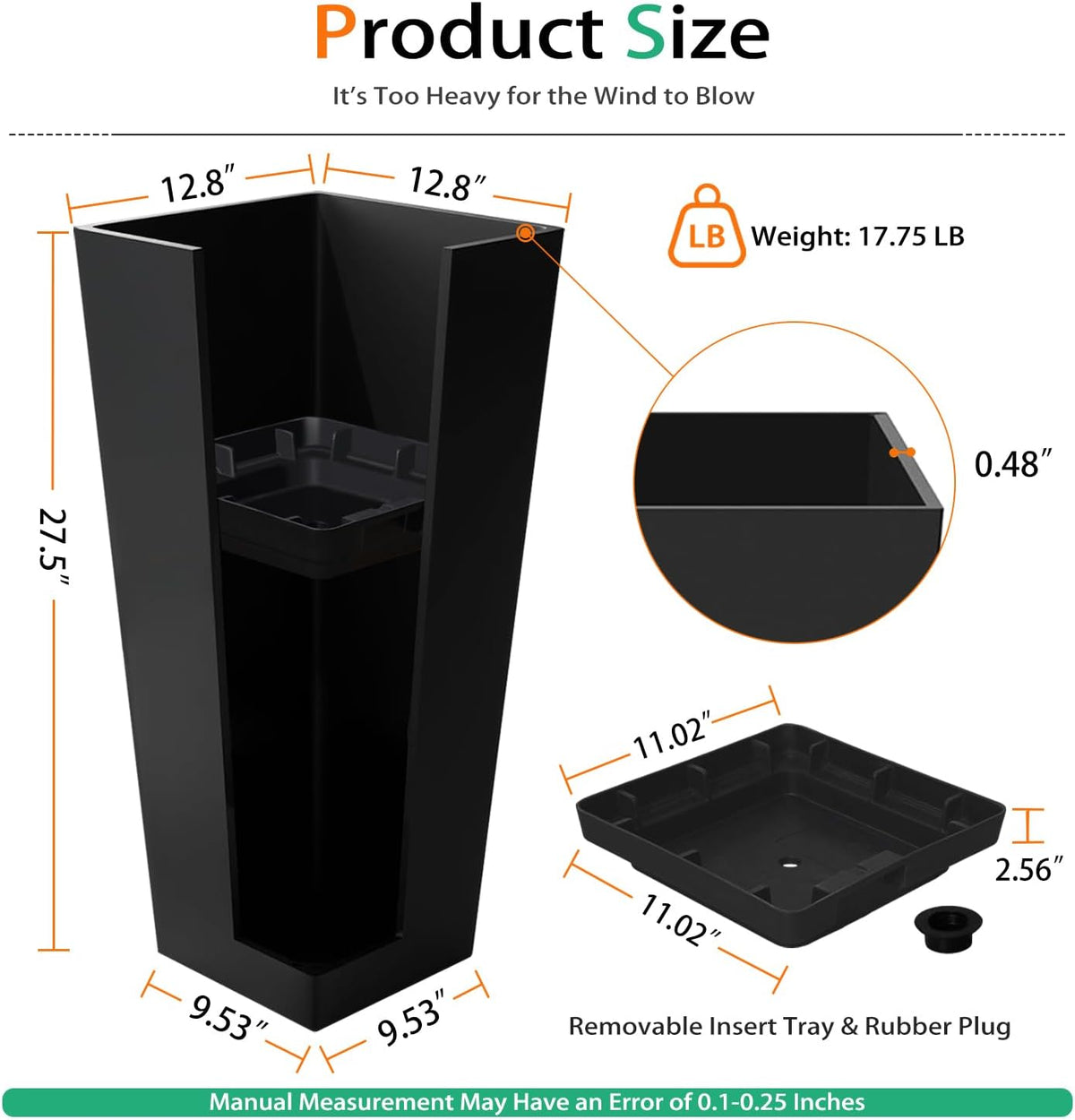 Tall Planters for Outdoor Plants, Large Resin Flower Pots for Garden, Front Porch, Patio, Indoor