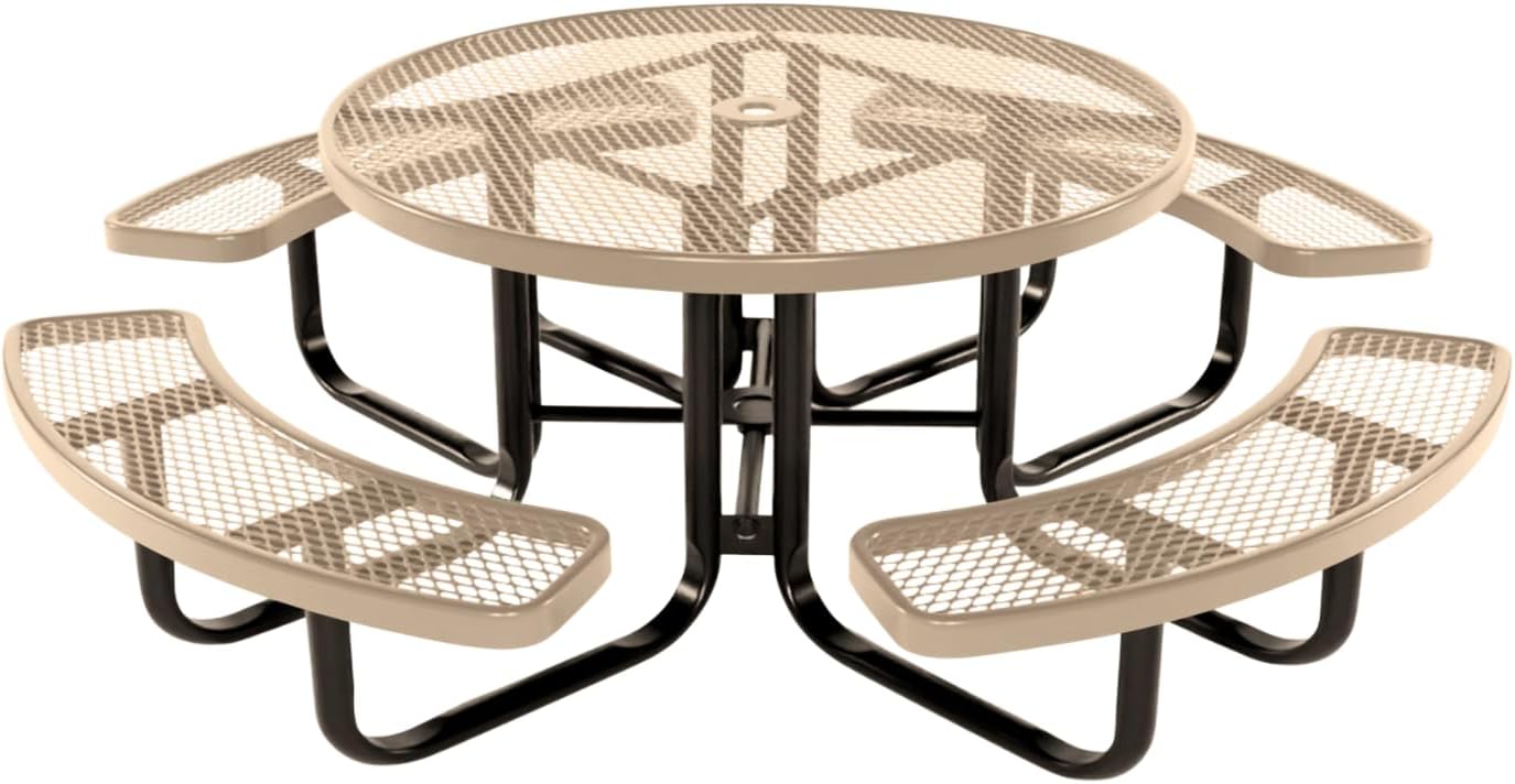 Coated Outdoor Furniture Heavy-Duty Portable Outdoor Kids Table with Umbrella Hole, Expanded Metal